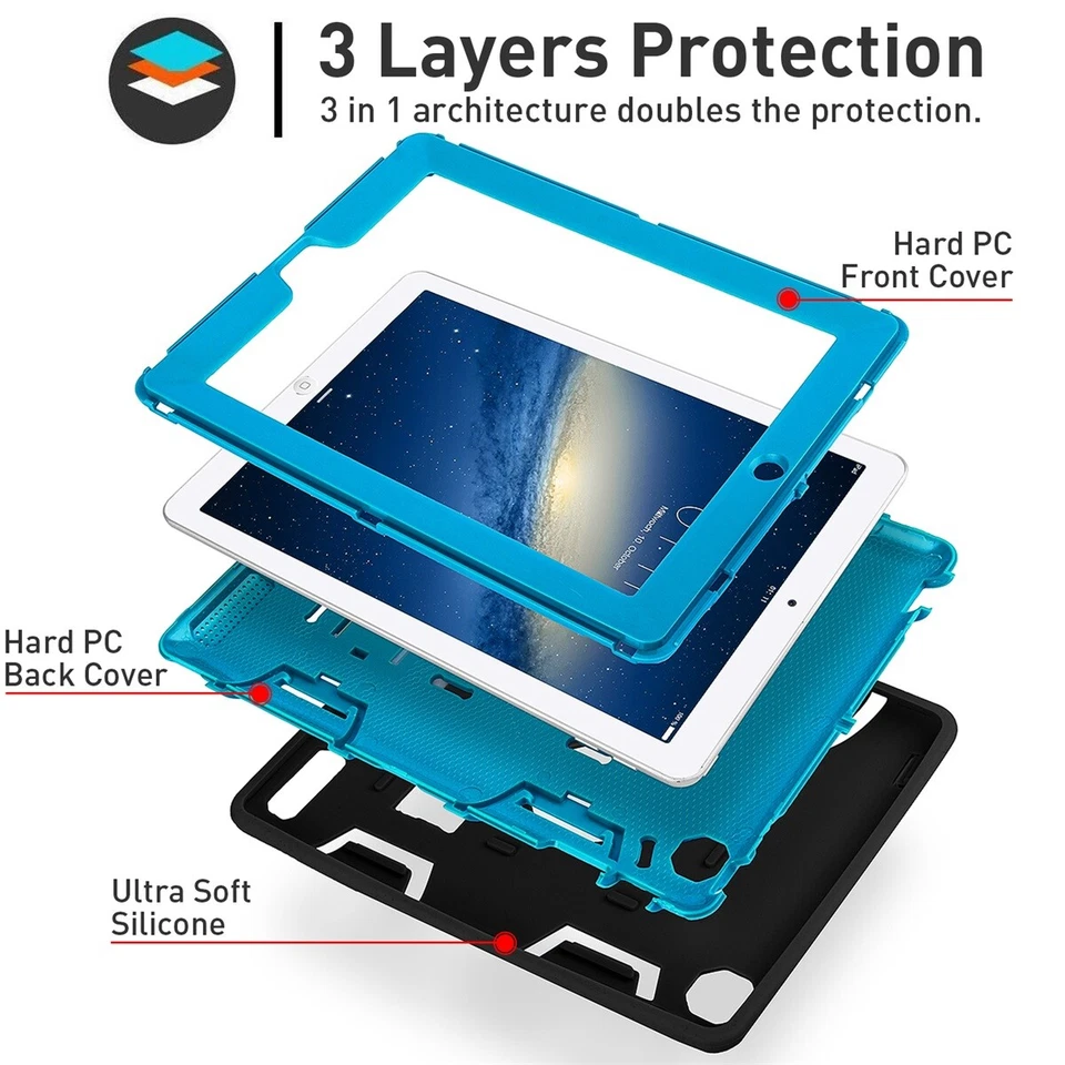 For Apple iPad 4th/3/2nd Gen Case 9.7" Heavy Duty Rugged Shockproof Cover Stand - Image 2 of 4