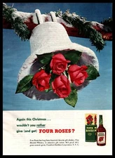 1949 Four Roses Blended Whiskey Gift Box Christmas Church Bell Vintage Print Ad