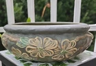 Antique Roseville Pottery Dogwood Textured Flower Bowl, Rv Stamp 8" 1920s