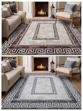 120x170 Greek Key Design Super Soft Washable Living Room Rug Carpet Grey  Brown