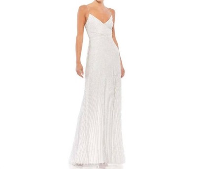 Mac Duggal Sequin Spaghetti Strap Gown Pearl
