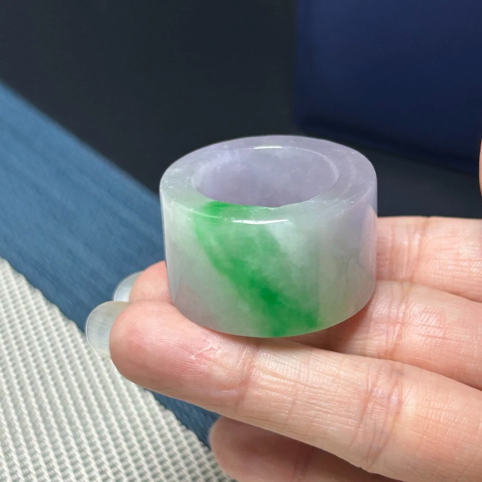 Man Ring Natural Green&Purple Jade Jadeite Vintage Archery thumb Ring Size23MM - Image 4 of 4