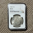 1884 Morgan Silver Dollar $1 NGC MS63 New Orleans Business Strike 0.9 Fineness