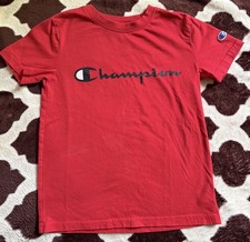 Champion Boys Red Basic Crew Neck Solid Short Sleeve Logo T-Shirt Size S