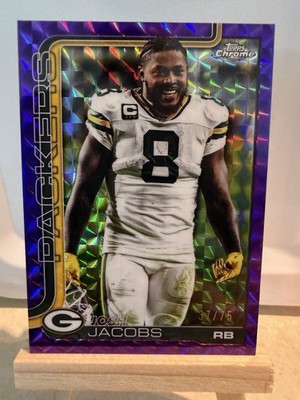 Topps 2024 Chrome Josh Jacobs #110 Green Bay Packers Purple Refractor 37/75