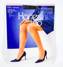 VINTAGE Hanes Too Control Top Reinforced Toe 136 Pantyhose BARELY BLACK Size EF