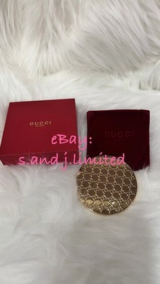 GUCCI Pocket Mirror Stainless Steel Brand New In Box Gold Finish Dual-Sided NEW