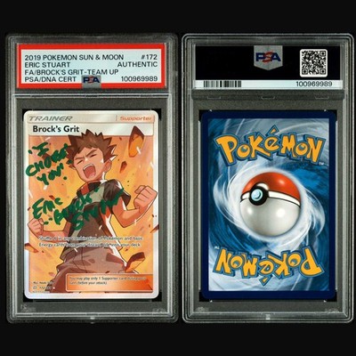 Eric Stuart Signed 2019 Pokemon S & M #172 Brock's Grit Team Up FA PSA/DNA AUTO