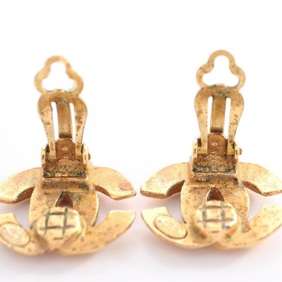 CHANEL Earrings 99P Coco Mark GP Gold Color Plated Authentic Women's France Made