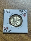 1943 P Mercury Silver Dime Gem BU Uncirculated MS+ FB Full Bands Coin (Raw14213)