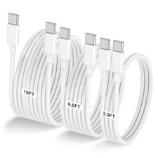 -Pack .FT 6.6FT 10FT 60W USB C to USB C Cable, Type 10FT 6.6FT 3.3FT 3 White