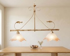 BILANCIERE LAMPADARIO A 2 LUCI IN FERRO BATTUTO COLLEZIONE ECO PANNA