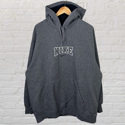 Vintage Nike Hoodie Sweatshirt Embroidered Spellout Swoosh Gray Mens XL