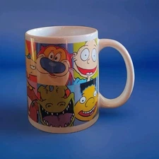 Nickelodeon Coffee Mug Viacom 90s Cartoons Rugrats Hey Arnold Ren Stimpy (H22)