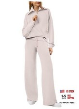 Lounge Sets For Women 2025 Half Zip Sweatshirt And Wide Leg Medium 02-khaki