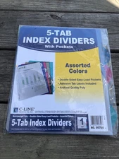 New C-Line 5-Tab Heavyweight Poly Index Dividers Set With Pockets Double Sided