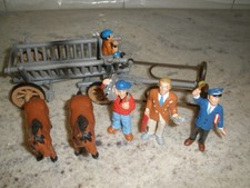 LOT OF RUBBER BULLY HORSES, CART, AND PEOPLE