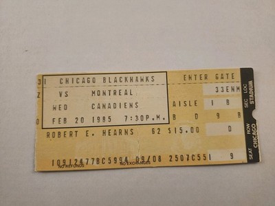 1985 chicago Blackhawks vs Canadians ticket stub - AL Secord franchise record 