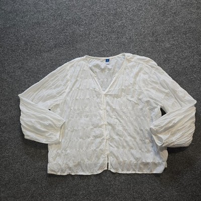 Old Navy Top Womens XL White Textured Button Up Long Sleeve Lightweight Capsule