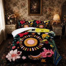 Nttopship 3 Pieces Black Boho Floral Comforter Setpaisley Bedding Set Queen