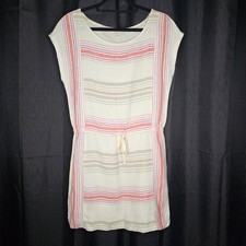 Loft 100% Linen Blouson Mini Dress Sz S Flattering Striped Beach Vacation