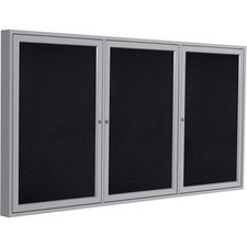 Ghent174; 3 Door Enclosed Recycled Rubber Bulletin Board 72"W x36"H Black