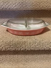 Vintage Pyrex Pink Daisy Oval Casserole Divided Dish Baker w/Lid