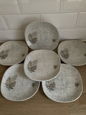 Vintage J&G Meakin Sol Rock Fern Plates 6 x 20cm Rounded Squares Good Condition