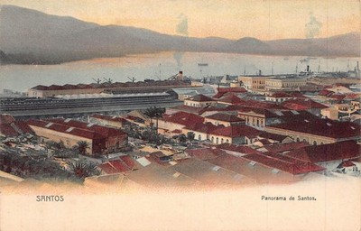 Brazil Santos Panorama de Santos Steamboats vintage postcard B837