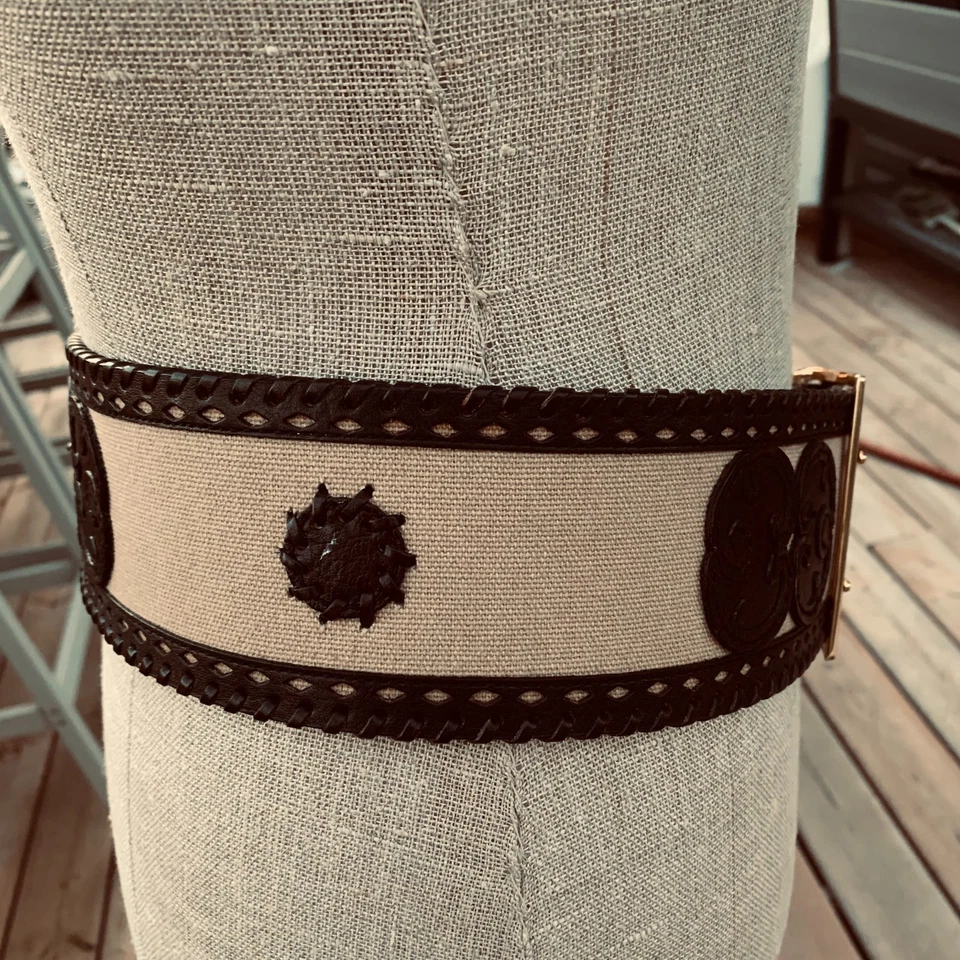 Cinturón Corsé Ancho Declaración Para Mujer L Marrón Cuero Trenzado Boho Chic Años 70 Hippie Foto 3 de 4