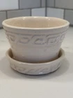 Vintage McCoy USA Greek Key Planter Pot Hobnail Attached Saucer Cream Color