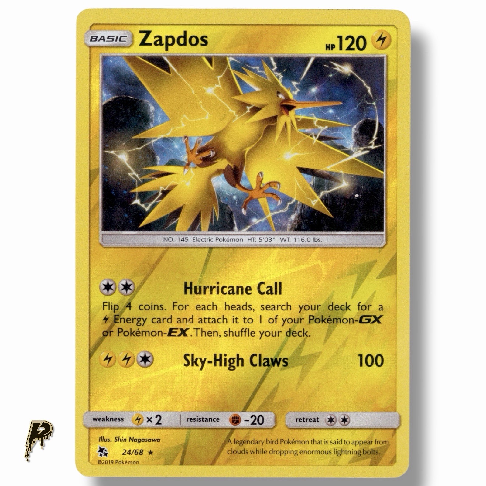 Zapdos 24/68 - 2019 Hidden Fates Reverse Holo Pokemon Card LP/M