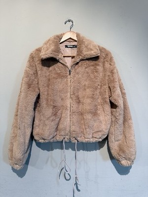 Missguided blush pink faux fur bomber jacket Women 4/S Soft Warm Casual Travel
