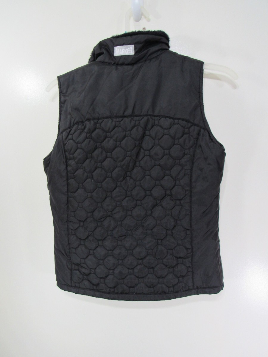 Womens Marker Coat Vest Size S Black Front Zipper Faux Fur