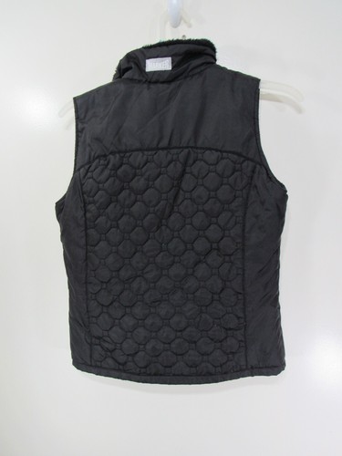 Womens Marker Coat Vest Size S Black Front Zipper Faux Fur Collar Pockets Lined - Picture 3 of 3