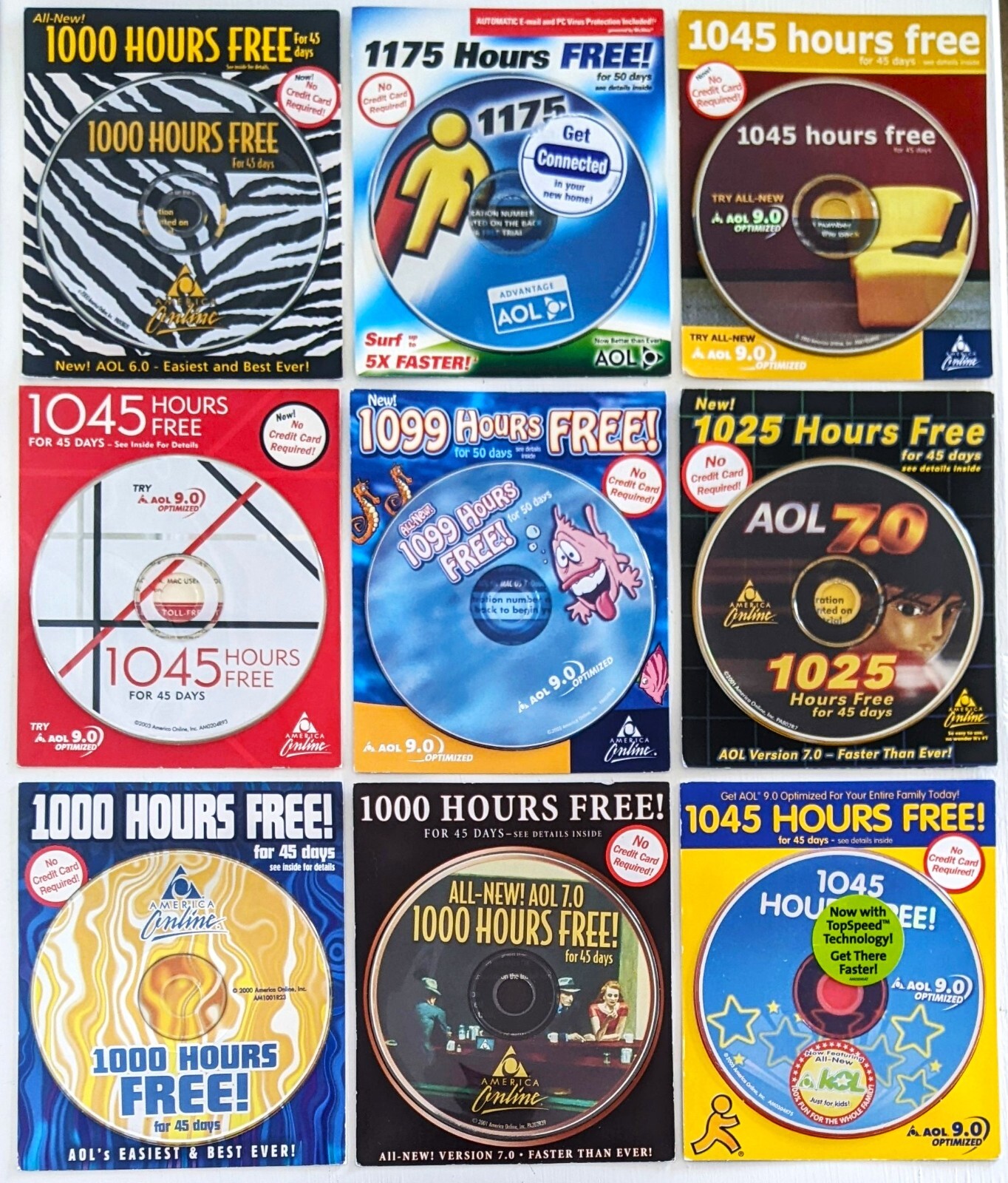 Ultimate AOL Disc Collection, Vintage ARTISTIC All Different America Online CDs!