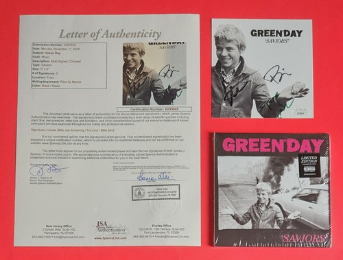 GREEN DAY COMPLETE BAND X3 SIGNED "SAVIORS" CD CERTIFIED WITH JSA COA psa bas