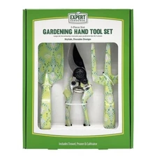 Expert Gardener 3-Piece Ikat Green Hand Tool Set Trowel, Pruner & Cultivator NEW