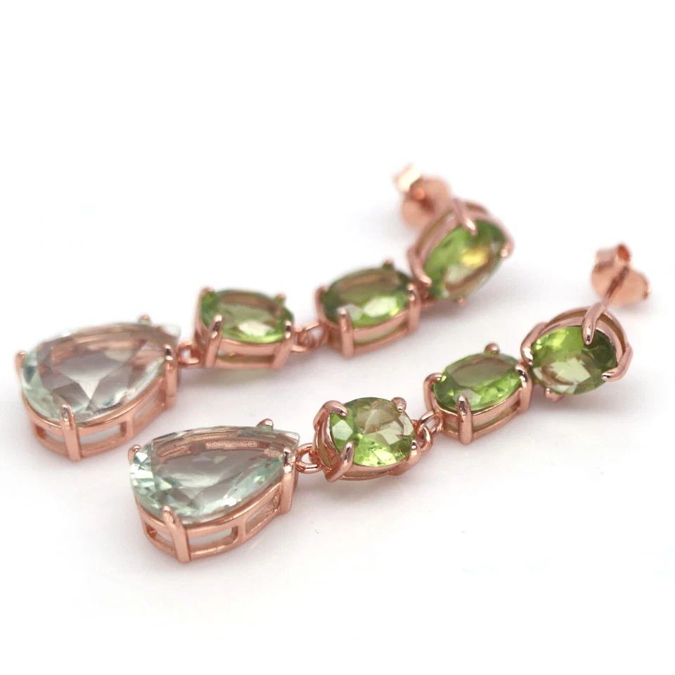Unbeheizte Grüne Amethyst-Und Grüne Peridot-Ohrhänger 925 Sterlingsilber - Bild 3 von 4