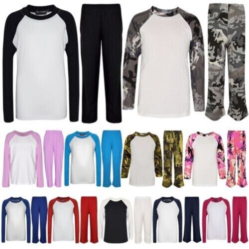 Kids Girls Boys PJs Plain Color Stylish color Cotrast Pajamas Set Age 5-13 Years