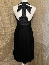 Vintage Velvet Open T Back w/Bows Dress LBD little black dress