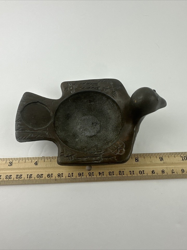 VINTAGE BRONZE NATIVE AMERICAN BIRD TRINKET DISH JEWELRY , BRUSH WASHER