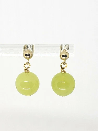 Genuine 10mm Natural Green Peridot Stud Ball Post Drop Dangle Earrings - Picture 2 of 4