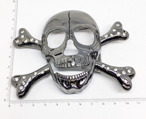 Fibbia cintura teschio scheletro metallo gotico biker 3d autentica punk ossa death drag - Foto 2 di 10