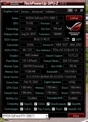 EVGA GeForce RTX 2080 Ti Black Edition Gaming 11GB GDDR6, Dual 11G-P4-2282-Water