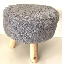 11" Tall Gray Cover Wood Footstool With 3 Feet