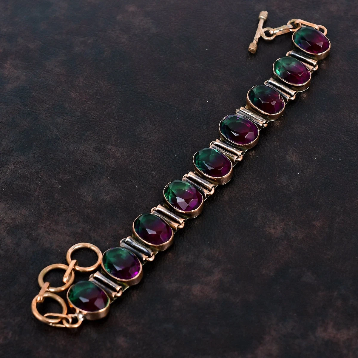Valentines Sale Copper Natural Multi Tourmaline New Chain Bezel Bracelet Jewelry
