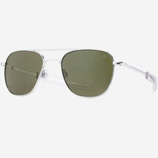 American Optical Original Pilot Aviator Sunglasses With Bayonet Temple And Silver Frame True Color Grey Glass Lens