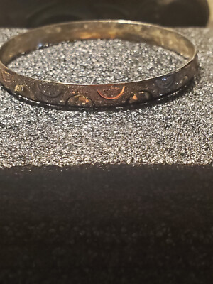 Vintage 1930s Child's Crescent Shape Etched Gold Tone Texture Bangle Bracelet