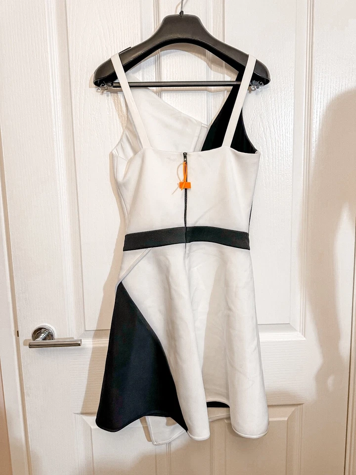 DAVID KOMA черный белый чистый детали монохромный платье Великобритании 8 XS - Изображение 4 из 4